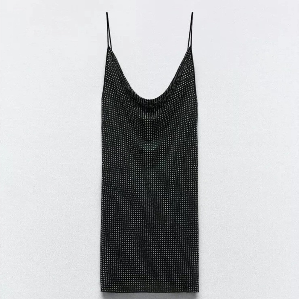 Zara Black Backless Dress with White Dots - Picture 6 of 6